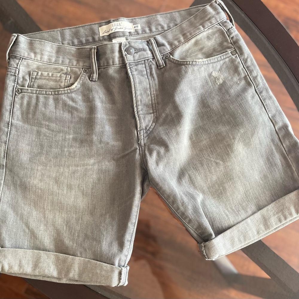 H&M MEN’S L..O.G.G. LABEL GREY DENIM SHORTS